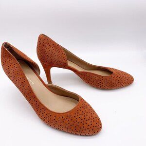 Anthropologie Sz 9.5 D'orsay Laser Cut Patent Suede Leather Pumps Burnt Orange